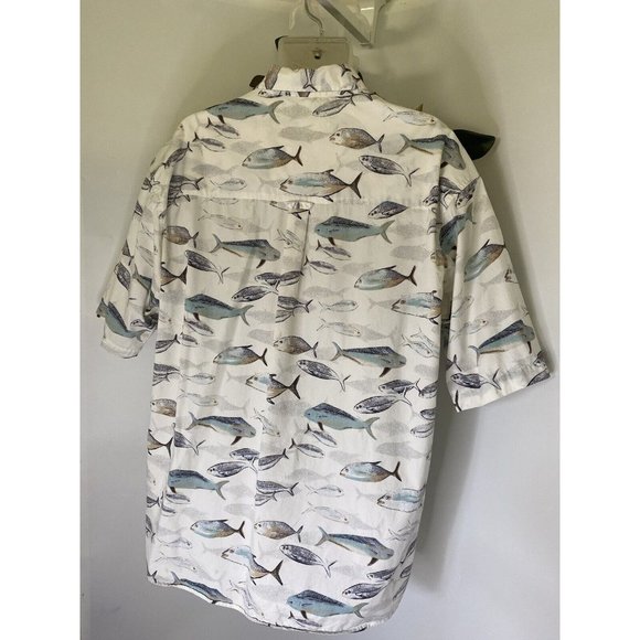 Columbia Men's Fish Print Button Up Shirt XL Vintage Pocket Logo 100% Cotton EUC - Picture 7 of 16